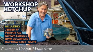 Workshop Ketchup  Ferrari F40 Lamborghini Espada BMW E9 Jensen FF  Tyrrells Classic Workshop [upl. by Enytnoel]