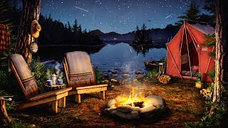 Campfire by the Lake Ambience with Crickets Owls Water amp Night Sounds for Relaxation amp Sleep [upl. by Ahsinad105]