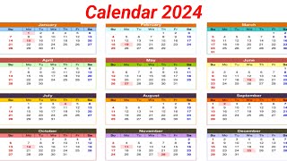 Calendar 2024 with Holidays  Kalendar 2024  Hindu festival with holidays 2024  New Calendar 2024 [upl. by Varini]