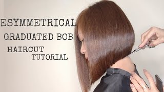 How To Cut Asymmetrical Graduated Bob  Medium Length  Full Haircut [upl. by Dirrej]