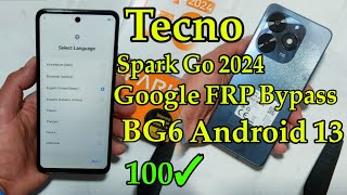 Tecno spark go 2024 BG6 Google FRP Bypass Android 13 witH pc [upl. by Ynotna]