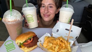 Shake Shack Mukbang Burgers Fries amp NEW Milkshake Flavors 🍔😋 [upl. by Dirk211]