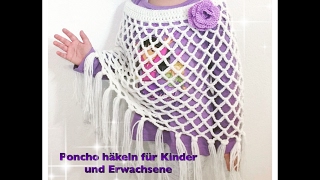 GANZ EINFACHEN Poncho häkeln für Kinder und Erwachsene für Anfänger [upl. by Adnirual]