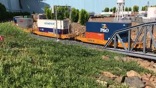 Aristocraft dash 9 DPU intermodal train [upl. by Trask]