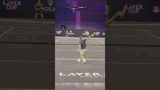 Roger Federer hitting the ball at the Laver Cup Wilson event to present the RF 01 racket tennis [upl. by Aicilegna]