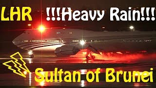 Heavy Rain Plane Spotting  London Heathrow 09R Night Departures  Water Spray [upl. by Llecrup]