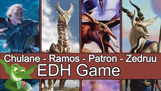 Chulane vs Ramos vs Patron of the Moon vs Zedruu EDH  CMDR game play for Magic The Gathering [upl. by Ylime]