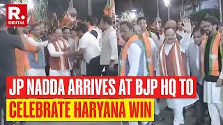 Haryana Election Results 2024 JP Nadda Arrives At BJP HQ For Grand Celebration After Big Win [upl. by Llertnod408]