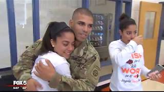 Soldier returns from Iraq to surprise twin sisters at Virginia high school [upl. by Semele]