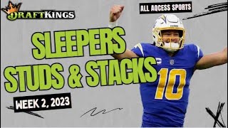 NFL Draftkings Week 2 Sleepers Studs and Stacks  DFS Picks and Lineup Builder [upl. by Pattani]