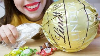 ASMR Giant LINDT CHOCOLATE BALL  Pralines Macarons CHEWY Eating Sounds [upl. by Timothea]