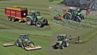 Gras inkuilen  Fa Oortwijn en Hellingman  4x DeutzFahr  Schuitemaker  Claas [upl. by Collins]