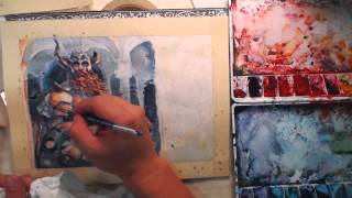 Dynamic Watercolor  Viking in Valhalla  Speedpaint [upl. by Aytnahs700]