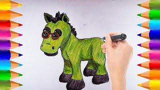 Cómo dibujar y colorear al Caballo Verde de la Granja de Zenón  Dibujos para niños [upl. by Silirama]