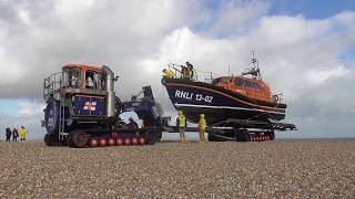 Dungeness RNLI Lifeboat Shannon Launch And Recovery System In Action [upl. by Cut108]