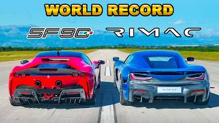 Ferrari SF90 v new Rimac Nevera DRAG RACE WORLD RECORD [upl. by Yrak895]