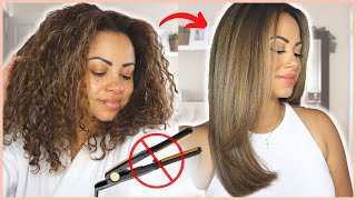 🚫NO FLAT IRON🚫 STRAIGHT HAIR ROUTINE  SALON BLOWOUT AT HOME  HOW TO BLOW DRY CURLY HAIR STRAIGHT [upl. by Demitria759]