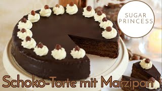 Hier bekommst du sie Fantastische Schokotorte mit Marzipan und Aprikose  Rezept von Sugarprincess [upl. by Goodrow]