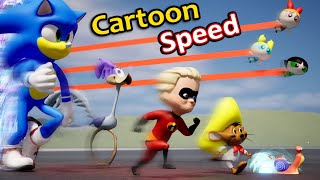 Cartoon speed Comparison  Famous Cartoon Characters running Speed Comparison in 3D [upl. by Eyoj]