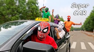 Bros SpiderMan vs Super CAR Taxi  Comedy by FLife TV [upl. by Adlesirg797]