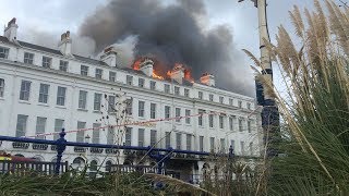 Aerial footage Eastbourne hotel fire [upl. by Dorian34]