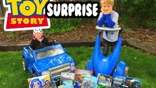 TOY STORY quotGiant Toy Surprisequot With Power Wheels Style Kid Car Buzz Lightyear amp Lightning McQueen [upl. by Hartzel]