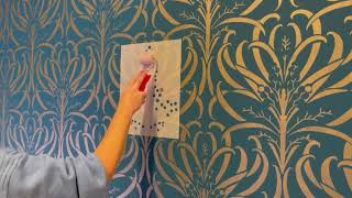 How to stencil an Arts amp Crafts feature wall using an adhesive stencil from Stencil Up [upl. by Cyprio]