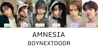 BOYNEXTDOOR  AMNESIA  LYRICS COLOR CODED [upl. by Aihsemot571]