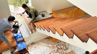 How To Building Wooden Stair Railing  Wood Worker Install Wooden Stair Handrail In The New House [upl. by Aissyla]