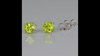 14K White Gold Round Brilliant Peridot Stud Earrings 102 Carats [upl. by Ydnyc]