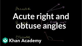 Acute right and obtuse angles  Angles and intersecting lines  Geometry  Khan Academy [upl. by Dinah]