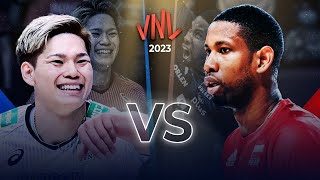 Yuji Nishida vs Wilfredo Leon  Japan vs Poland  Mens VNL 2023 [upl. by Nyrahtak]