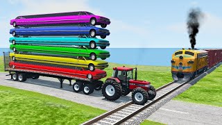 Flatbed Trailer Truck Potholes Transport Car Portal Trap Rescue  Cars vs Speed Bumps  BeamNGdrive [upl. by Anina]