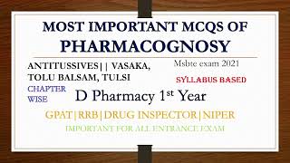 MCQS On Antitussive drugs  pharmacognosy mcq question with answer  Vasaka Tulsi  Tolu balsam [upl. by Hunfredo]