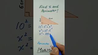 Find missing side and perimeterMathMarrowMath shortsRight angled Triangle [upl. by Soisinoid104]