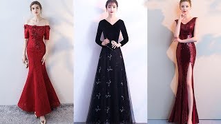 burgundy lace mermaid evening dresseslong sleeved formal evening gownsequined sexy prom dresses [upl. by Fitton]