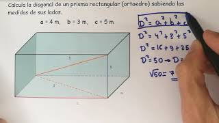 Diagonal de un prisma rectangular por dos métodos Pitágoras 3D vs Pitágoras 2D [upl. by Ariaic126]