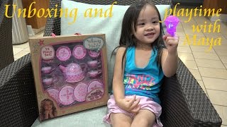 Toys for Girls Mayas New Tea Set Playset and LightUp Ring Unboxing amp Playtime [upl. by Einitsed]