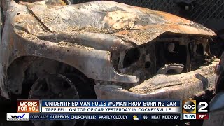 Cockeysville woman pulled from crushed burning car looking for her guardian angel [upl. by Jacquelyn]