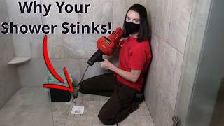 Fix a SLOW and SMELLY Drain  How to Unclog a Shower Drain [upl. by Hadeehuat]