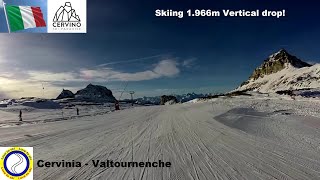 Skiing 1 966m Vertical drop Cervinia Valtournenche  Italy  Love To Ski  one connecting chair lift [upl. by Efinnej]