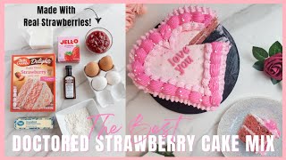 The BEST Doctored Strawberry Cake Mix  Box Mix that Tastes Like Bakery  Strawberry Heart Cake [upl. by Pillsbury]