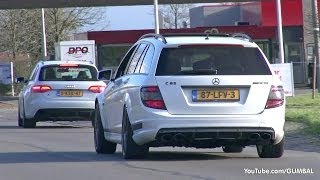 Audi RS4 Avant B8  MercedesBenz C63 AMG Estate Revs Start Accelerating [upl. by Ynnam]