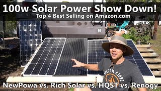 Top 4 Amazoncom 100w Solar Panels Tested Renogy vs HQST vs Rich Solar vs NewPowa [upl. by Asilec]