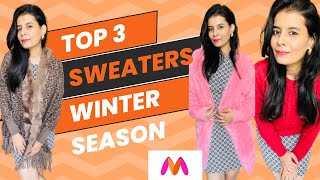 TOP 3 💕 SWEATERSPONCHOPULL OVER SWEATER FOR WINTER ☃️ SEASON MYNTRA FINDS 🌟 SHOPPING 🛍️ [upl. by Carbone]