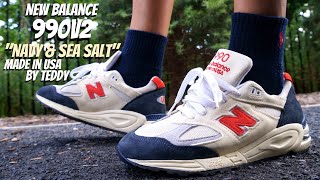 Teddy Santis x New Balance 990v2 quotNavy amp Sea Saltquot M990TA2 Review w Lace Swaps [upl. by Loomis]