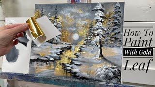 How To Add GOLD To Your Acrylic Paintings Full Tutorial ✨GOLDEN FOREST✨ [upl. by Nepil467]