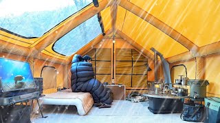 COZY CAMP WITH SKYLIGHT TENT ALONE IN THE WINTER RAIN [upl. by Margetts40]