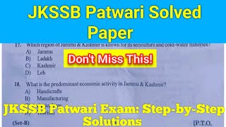 JKSSB PATWARI PAPER  JKSSB PATWARI PAPER 2024  JKSSB Question Paper Solved [upl. by Hermosa]