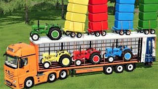 TRANSPORT OF COLORS  MINI URSUS TRACTORS TRANSPORTING TO BALE LOAD WORK  Farming Simulator 22 [upl. by Cyndie]